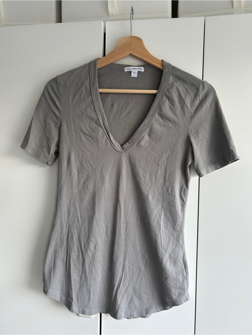 James Perse Light Gray Women's V-Neck Short Sleeve Tee- size Medium